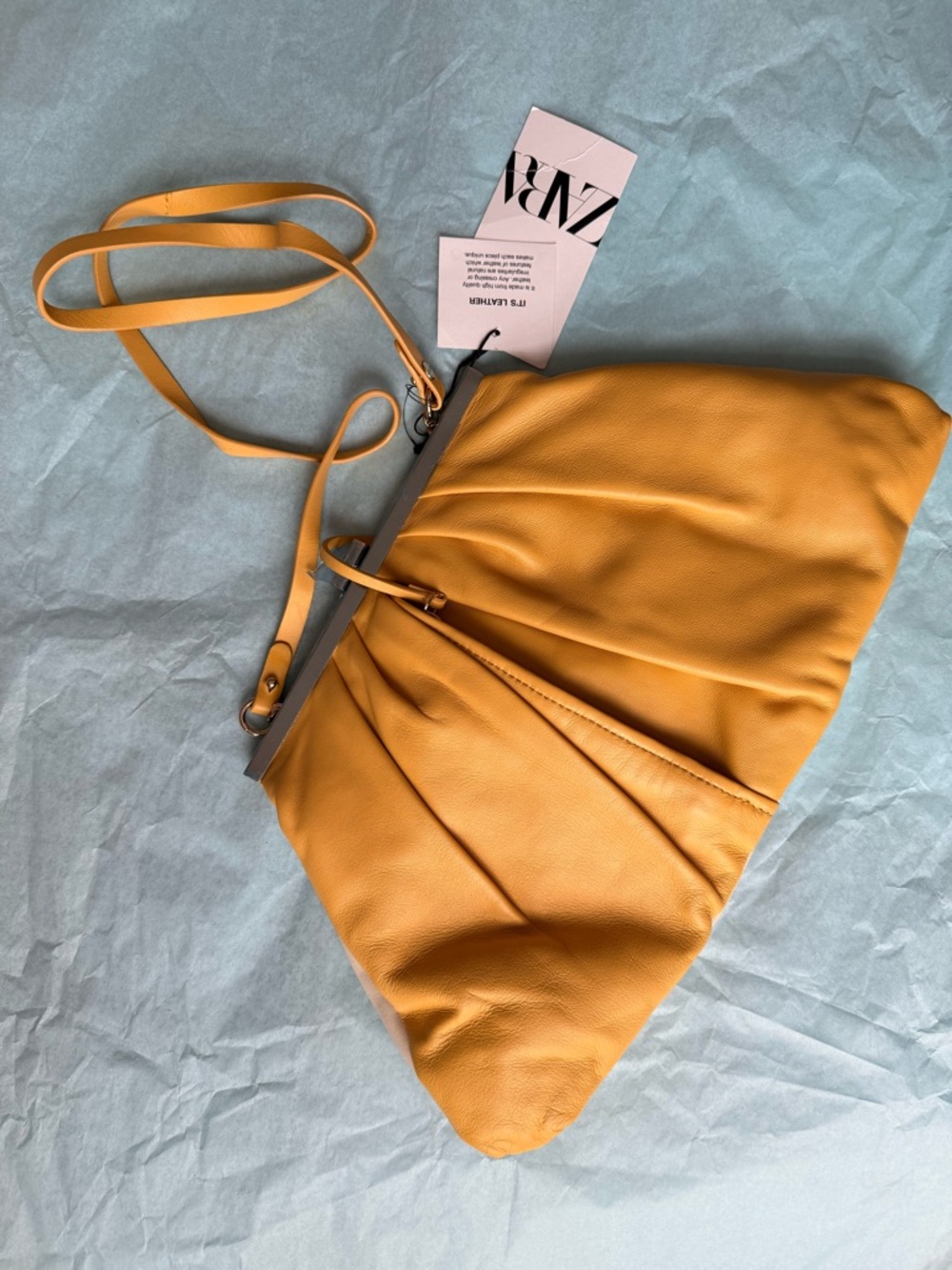 Zara NWT Yellow/Cream Leather Crossbody Shoulder Bag Clutch